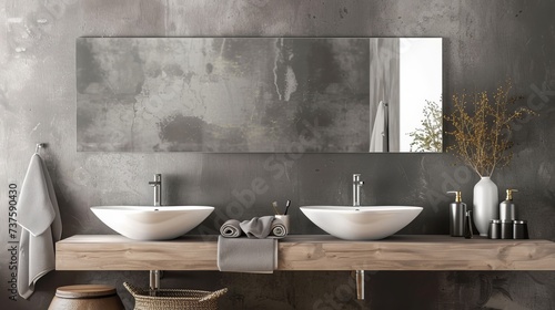 Contemporary Bathroom with Minimalist Fixtures and Frameless Mirror.