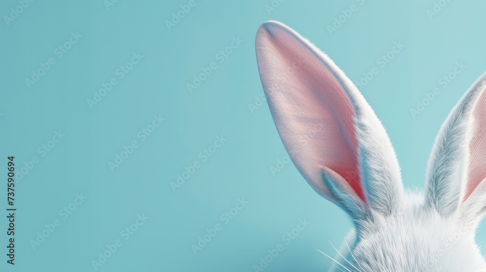 Happy Easter day rabbit on blue background in 3D in high definition and quality. concept illustration, drawing - obrazy, fototapety, plakaty 