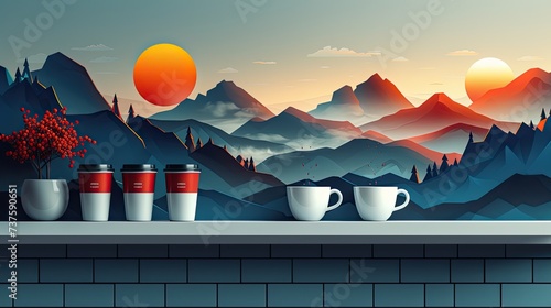 one-layer flat design, the design should be bright and professional, conveying an organic and high-end brand image. Include abstract coffee-related imagery and the brand logo with a concise descriptio photo