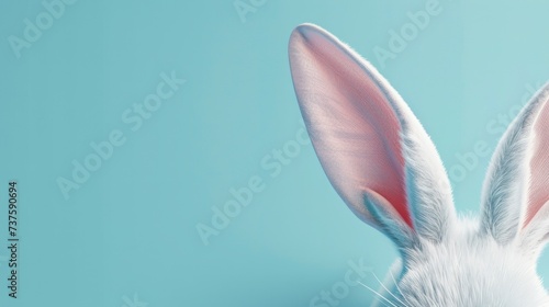 Happy Easter day rabbit on blue background in 3D in high definition and quality. concept illustration, drawing photo