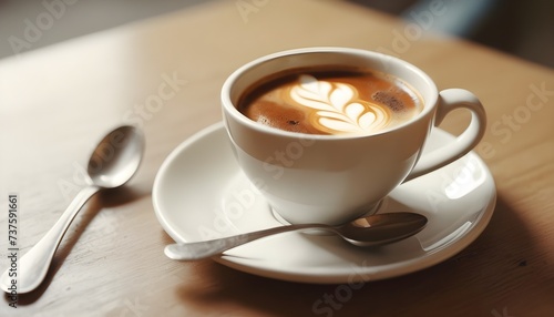 A-Cup-Of-Coffee-On-A-Saucer-With-A-Spoon--A-Tilt-Shift-Photo--Anamorphic