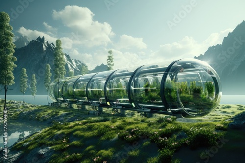 Futuristic Train Parked in the Grass Generative AI