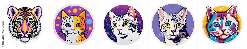 colorful cat stickers collection, png design, isolated on transparent background