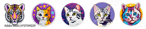colorful cat stickers collection, png design, isolated on transparent background © Arted