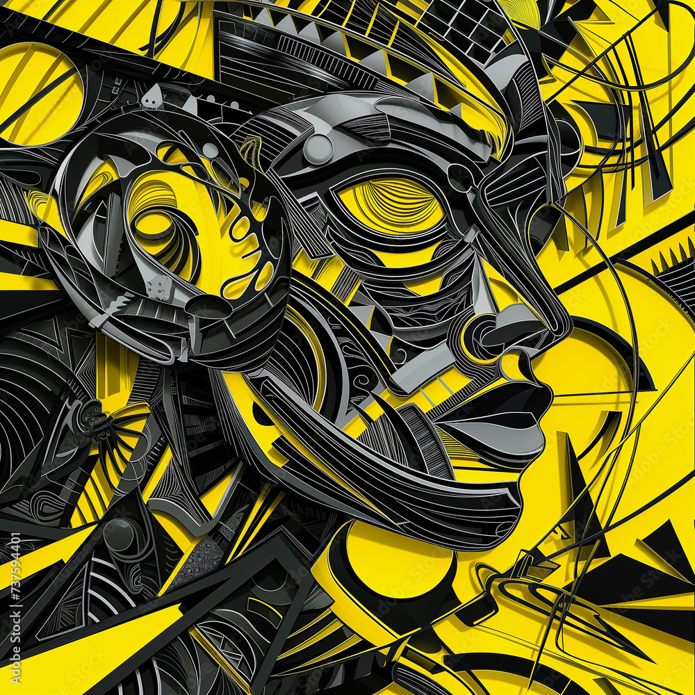 Papercut art portrait in yellow and grey Papercut art portrait in yellow and grey