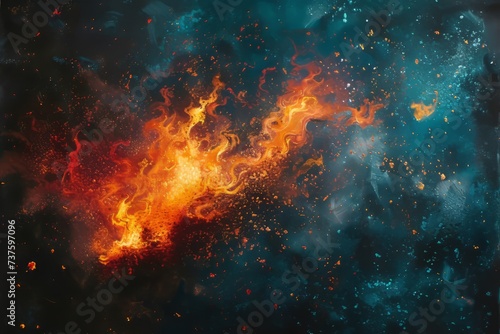bright fiery explosion in space. space for text
