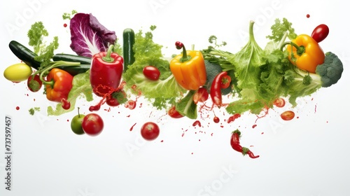 Collection of floating fresh vegetables vegetarian healthy on white background  