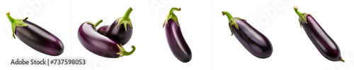 collection of organic black eggplant vegetable isolated on transparent background photo