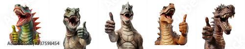 Collection  dinosaur show thumbs-up and okay sign  on transparent background
