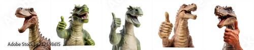 Collection, dinosaur show thumbs-up and okay sign, on transparent background photo