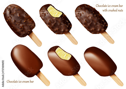 ベクター  チョコレートアイスバー アイスクリーム ナッツ チョコレートコーティング	