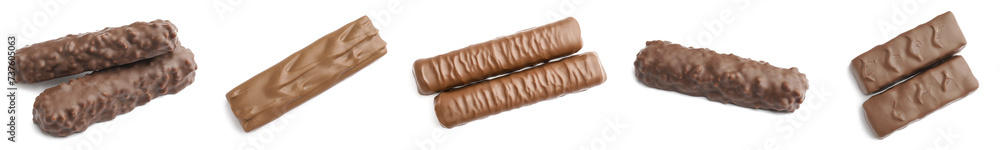 Set of sweet chocolate bars on white background Set of sweet chocolate bars on white background