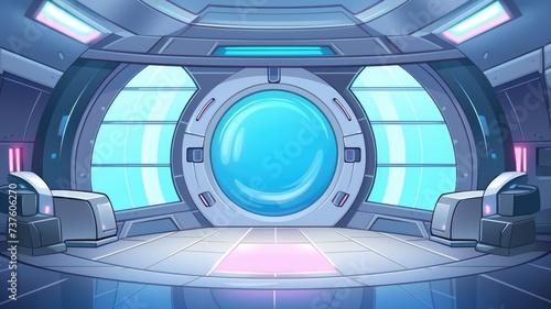 cartoon background interior room sci-fi spaceship.