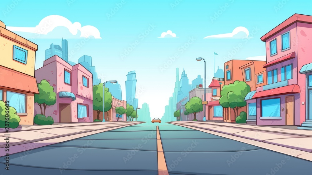 cartoon illustration of city street