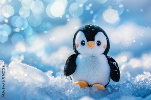 Adorable Plush Penguin in Icy Habitat