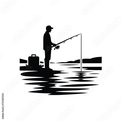 Angler Fishing by the Lake Silhouette