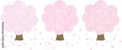 桜の木全体と舞い散る花びらのベクターイラスト