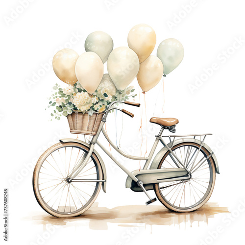 Watercolor bicycle with flowers and balloons © Hanna