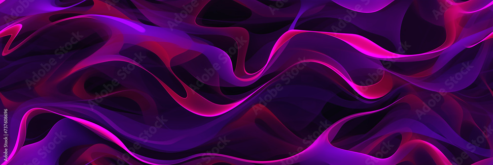 Obraz premium Abstract dark banner background with curved lines and neon colors. 