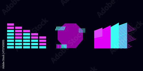 Tech template in cyberpunk style geometric shape. Design social networks mobile application banners poster postcard presentation and advertisement. Vector illustration.