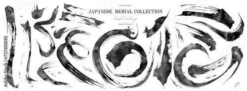 筆の流れ：日本のアートコレクション/書道、インク、墨、筆書き、ベクター、和、アート