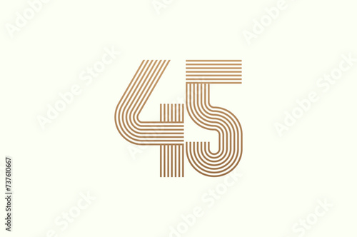 Number 45 Logo. Monogram Number 45 logo multi line style. usable for business logos and anniversary. flat design logo template. vector illustration	 photo