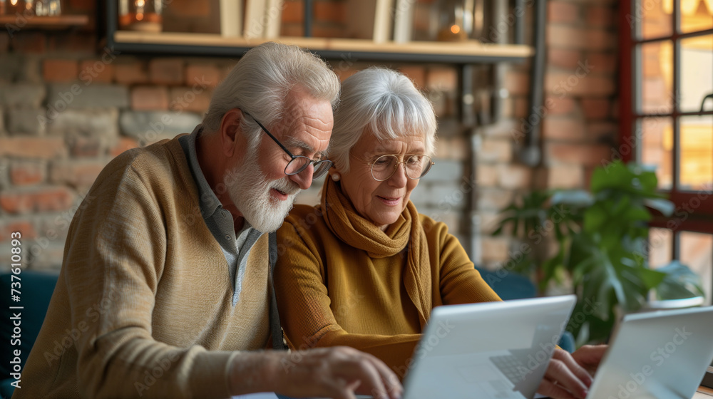 a senior couple engaged in a technology workshop a senior couple engaged in a technology workshop
