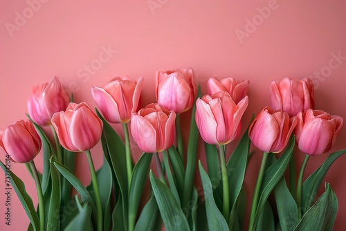 Beautiful pink tulips in a stylish design, spring background