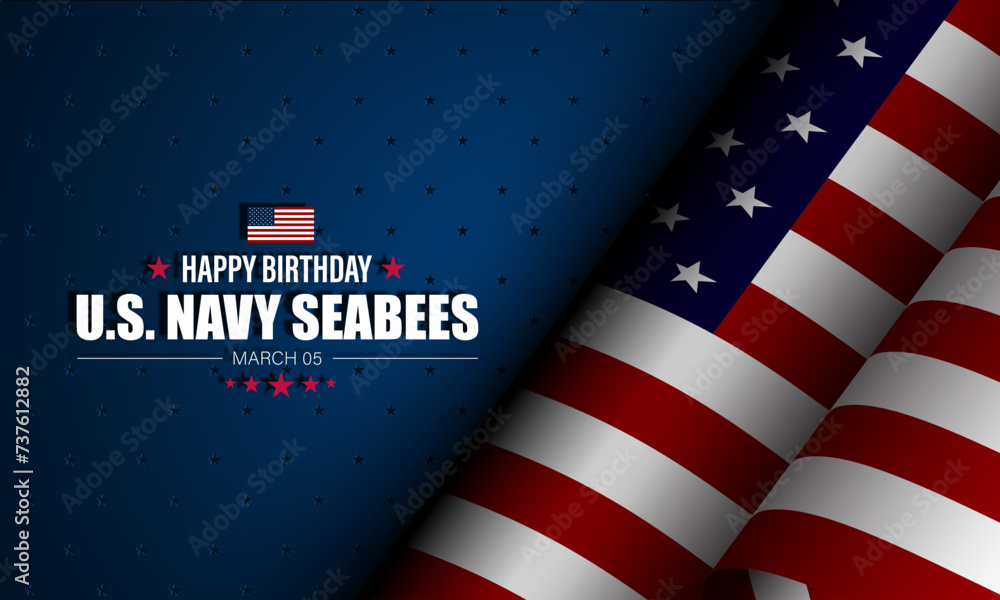 Fototapeta premium Happy Birthday US Navy Seabees March 05 Background Vector Illustration 