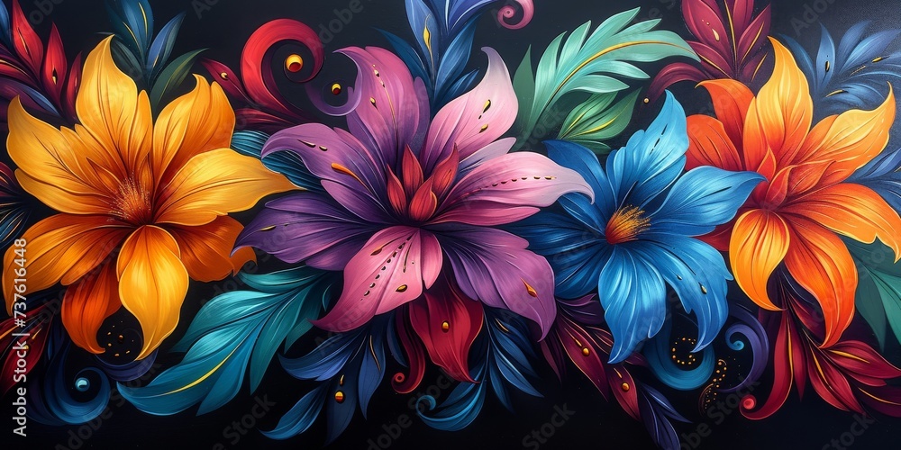 A sparkling abstract background of flowers with pink, blue, purple and gold colors. A sparkling abstract background of flowers with pink, blue, purple and gold colors.