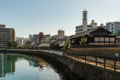 Foto The restored historical site of Dejima in Nagasaki, Japan