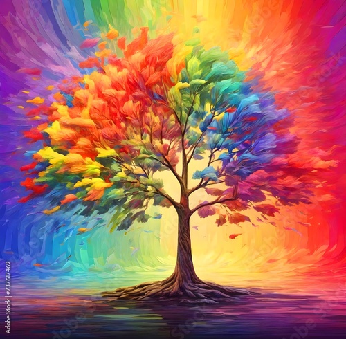 Abstract rainbow tree digital art