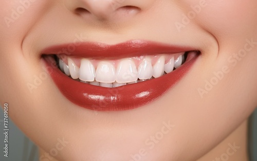 Close-up of Womans Mouth With White Teeth