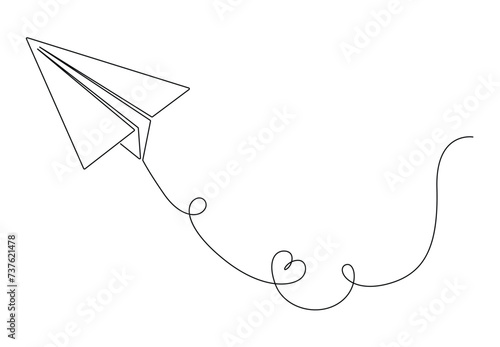 Continuous single line drawing of paper plane flying on the sky. Isolated on white background vector illustration. Free vector photo