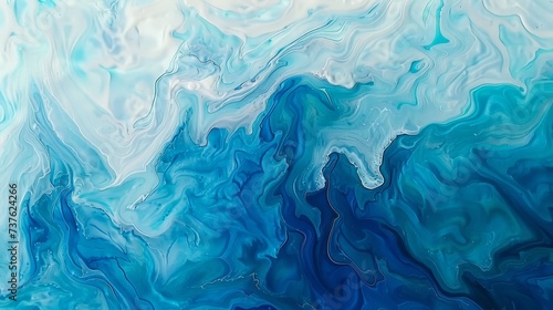 Abstract Blue Marbled Background with Swirling Paint Patterns