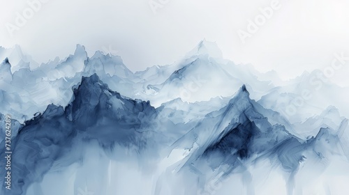 Abstract Blue Watercolor Mountain Range for Calm Serene Backgrounds © Psykromia