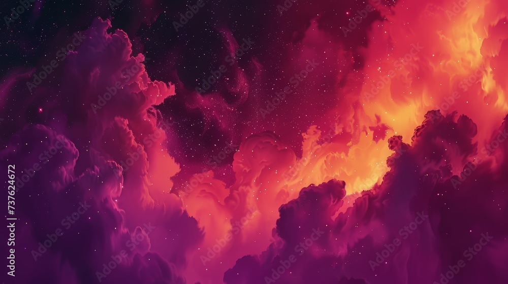 Vibrant Purple and Red Nebula Clouds Abstract Cosmic Background