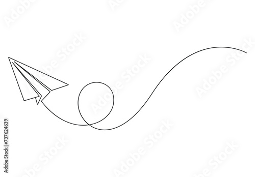 Paper plane single continuous one line drawing. Origami craft concept vector illustration. Free vector