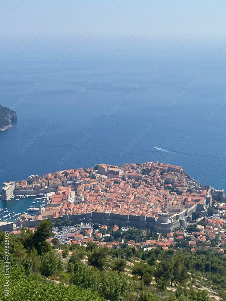View of Dubrovnik from top of mountain