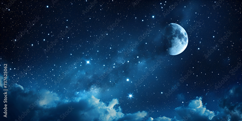 Celestial Symphony: Moonlit Sky and Stellar Serenade