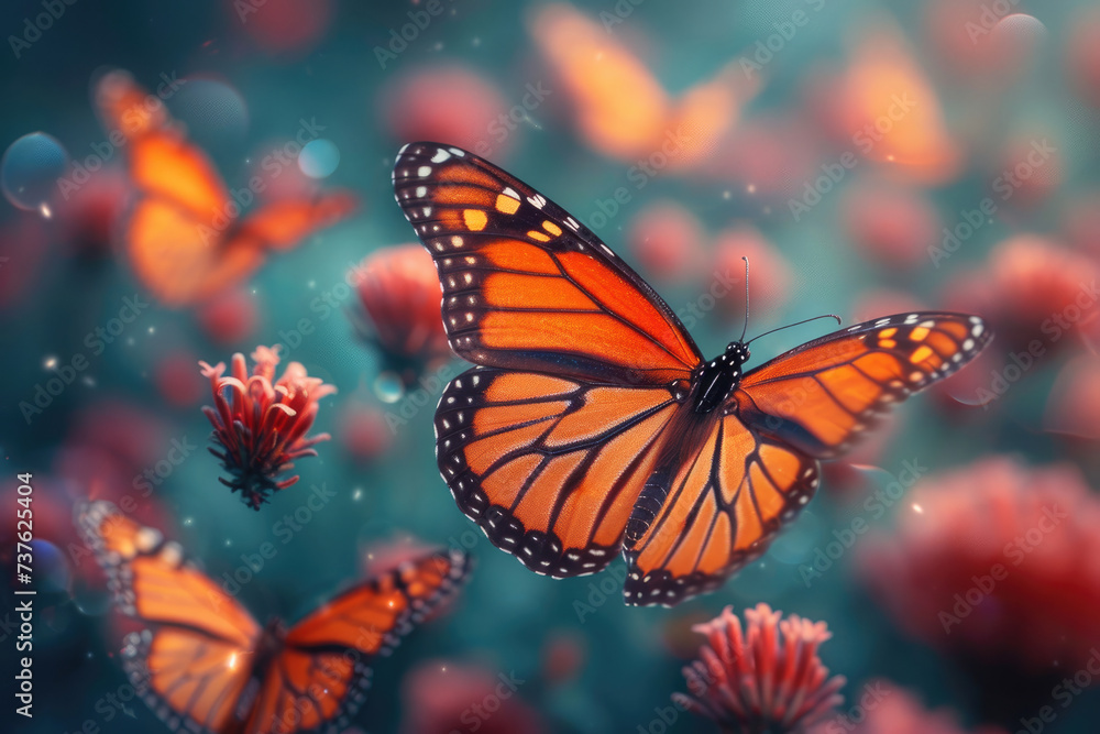 mariposas volando con mensajes inspiradores, simbolizando la transformación y la positividad  - obrazy, fototapety, plakaty 
