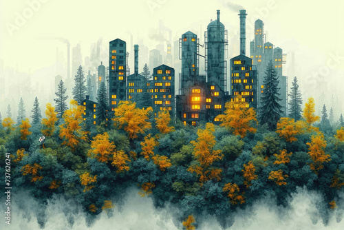 Ilustración contaminación en la ciudad
