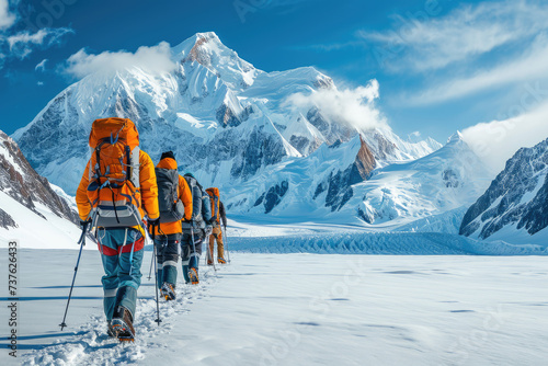 Imagen de aventureros explorando glaciares de manera sostenible, promoviendo el turismo de aventura responsable photo