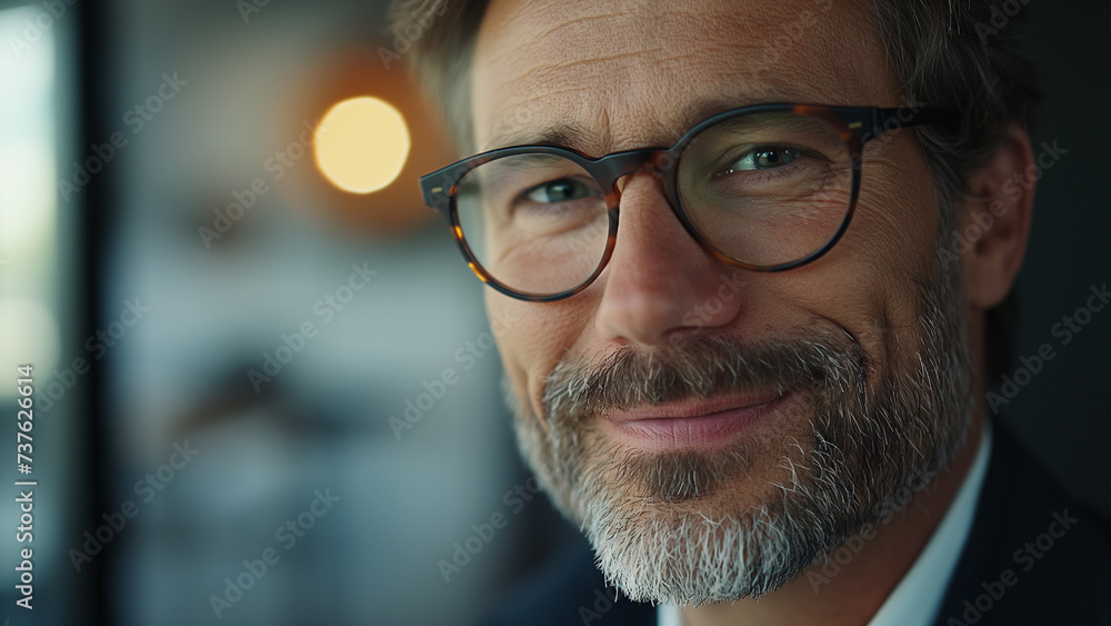 Smiling 45 years old banker, happy middle aged business man bank manager, mid adult professional businessman ceo executive in office, older mature entrepreneur wearing glasses, headshot portrait. Smiling 45 years old banker, happy middle aged business man bank manager, mid adult professional businessman ceo executive in office, older mature entrepreneur wearing glasses, headshot portrait.