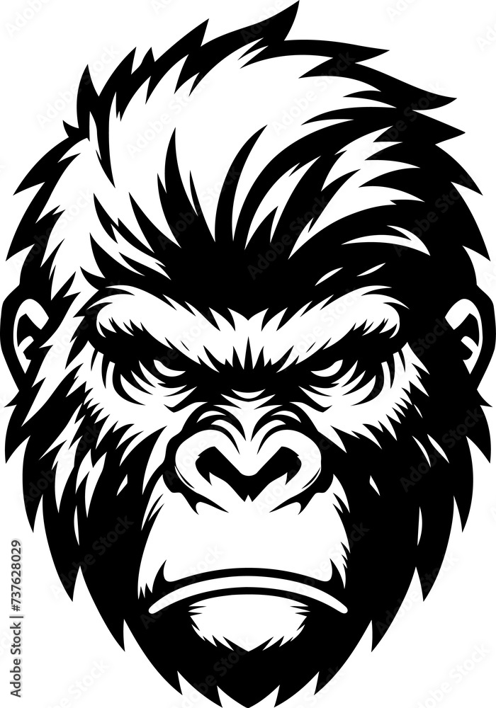 monkey, gorilla, orangutan, head, animal illustration