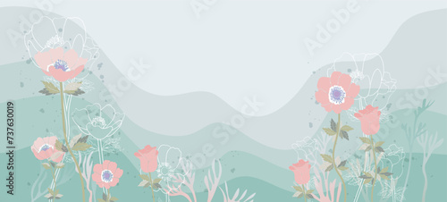 Abstract spring anemone flowers art background. Beautiful design for wallpaper  poster  banner  card  print  web and packaging. Vector illustration.