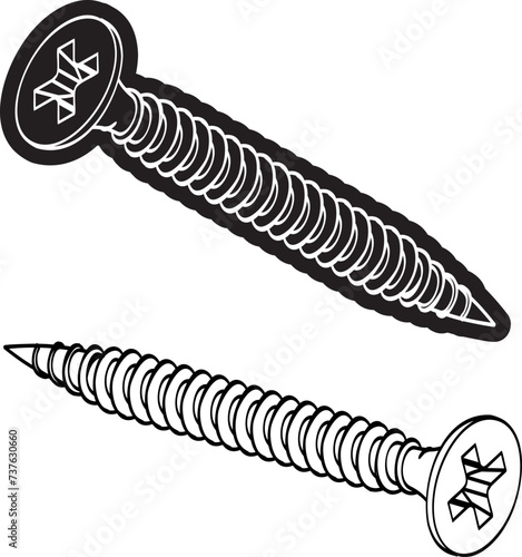 bolt self-tapping screw, cross recess head, vector illustration