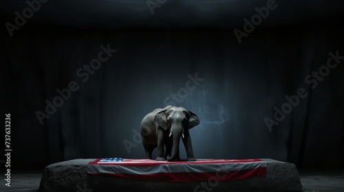 Elephant Standing on Bed in Dark Room photo