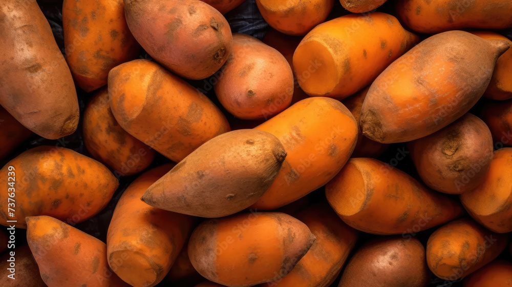 close up of fresh sweet potato with beautiful colors. Farm crops of fresh and organic fruits and vegetables. Healthy food for a healthy life close up of fresh sweet potato with beautiful colors. Farm crops of fresh and organic fruits and vegetables. Healthy food for a healthy life