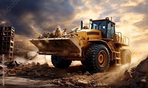 Heavy construction loader bulldozer at construction area
